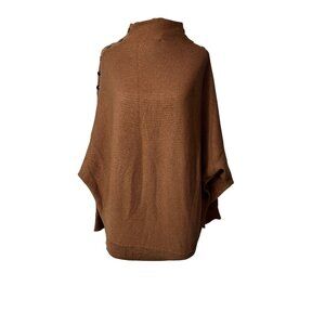 Tahari Womens Brown Ribbed Knit Poncho Sweater With Button Accents Size L
